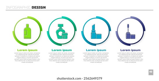 Set Bottle of shampoo, Cream or lotion cosmetic tube, Lipstick and Mascara brush. Business infographic template. Vector