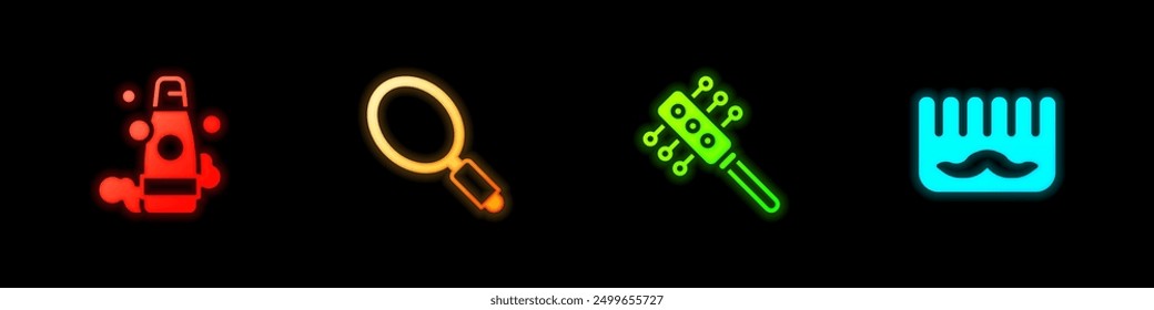 Set Bottle of shampoo, Hand mirror, Hairbrush and  icon. Vector