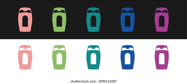 Establecer Botella de icono de champú aislada en fondo blanco y negro.  Vector