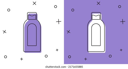 Establecer Botella de icono de champú aislada sobre fondo blanco y violeta.  Vector