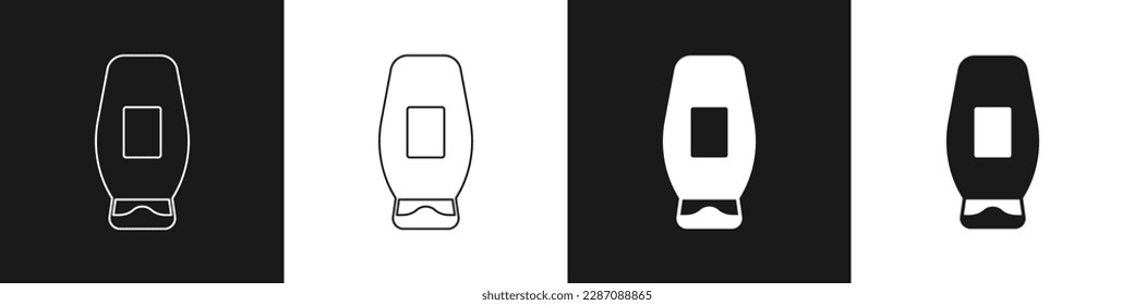 Set Bottle of shampoo icon isolated on black and white background.  Vector