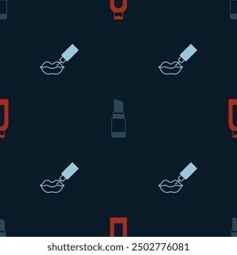 Set Bottle of shampoo, Lipstick and augmentation on seamless pattern. Vector