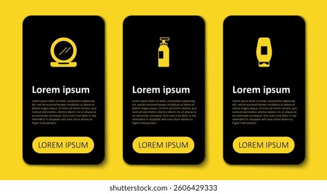 Set Bottle of shampoo,  and Makeup powder with mirror. Business infographic template. Vector