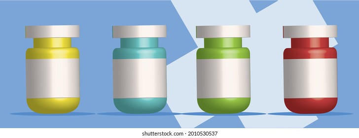 set bottle vaccine or drug for medical treatment. Realistic 3d mockups of bottles with medicament for injection