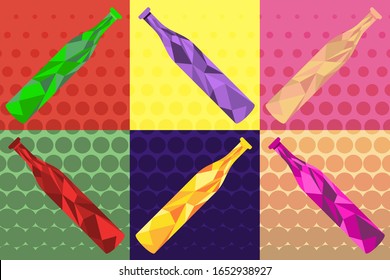 Set of bottle Vector Illustration Pop Art. Background in pop art style.