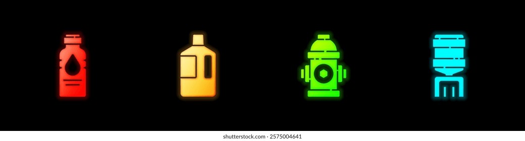 Set Bottle of water, Big bottle with clean, Fire hydrant and Water cooler icon. Vector