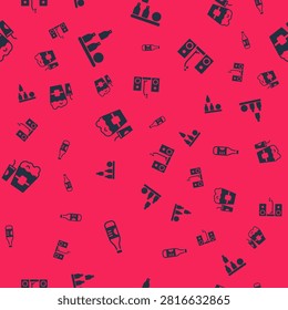 Set Bottle of water, Bottles ball, Popcorn in box and glass and Home stereo with two speakers on seamless pattern. Vector