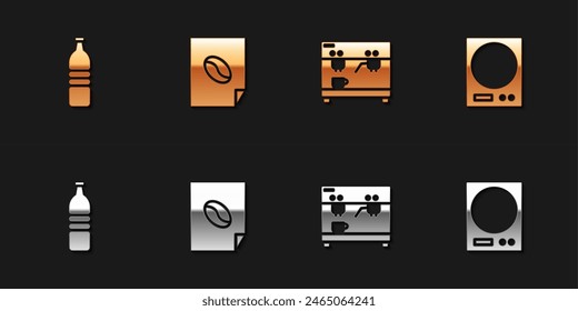 Set Bottle of water, Coffee poster, machine and Electronic scales icon. Vector