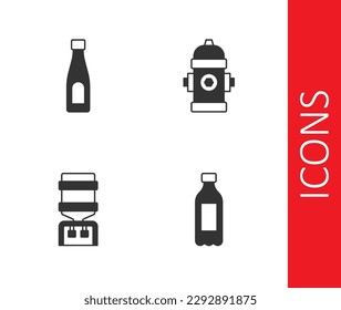 Colocar botella de agua, refrigerador de agua e icono de hidrante de fuego. Vector