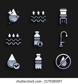 Set Flasche Wasser, Wassertropfen verboten, Wasserhahn, Tauchen mit, Kälte und Symbol. Vektorgrafik