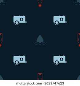 Set Bottle of water, Water drop and Mobile tank on seamless pattern. Vector