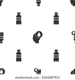 Set Bottle of water, Water drop and  on seamless pattern. Vector