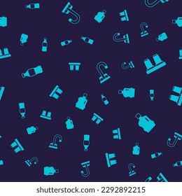 Set Bottle of water, Water filter cartridge, tap and Big bottle with clean on seamless pattern. Vector