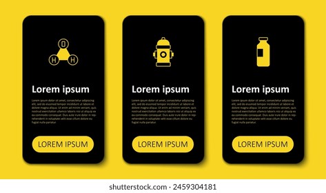 Set Bottle of water, Fire hydrant and Chemical formula H2O. Business infographic template. Vector