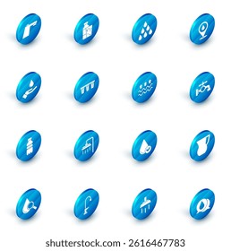 Set Bottle of water with glass, Water drop, location, Washing hands soap, filter, tap and Waves evaporation icon. Vector