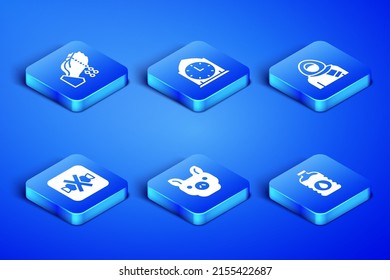 Set Bottle of water, Hands in praying position, Pig, No sweets, Clock and Muslim woman hijab icon. Vector