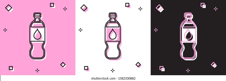 Set Bottle of water icon isolated on pink and white, black background. Soda aqua drink sign.  Vector Illustration