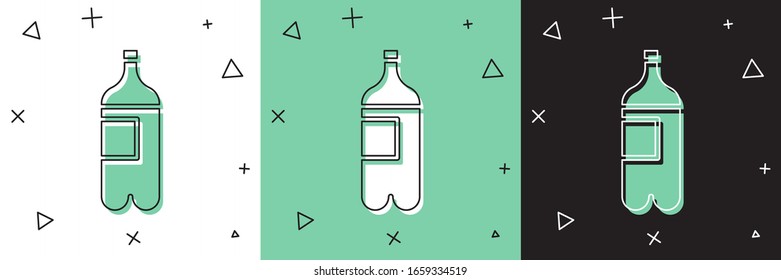 Set Bottle of water icon isolated on white and green, black background. Soda aqua drink sign.  Vector Illustration