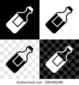 Set Bottle of water icon isolated on black and white, transparent background. Soda aqua drink sign.  Vector