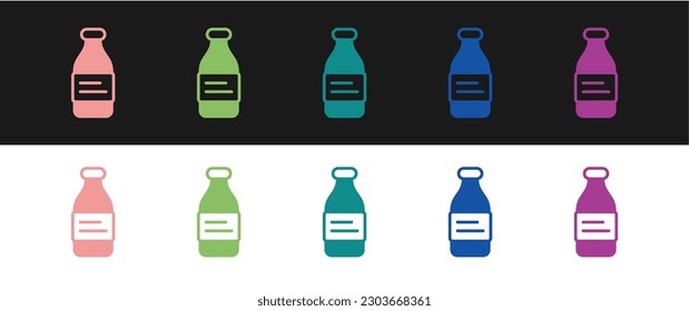 Set Bottle of water icon isolated on black and white background. Soda aqua drink sign.  Vector