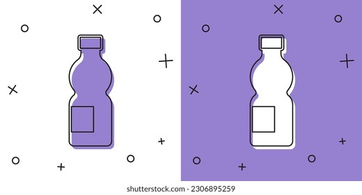 Set Bottle of water icon isolated on white and purple background. Soda aqua drink sign.  Vector