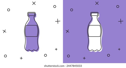 Conjunto Botella de agua icono aislado sobre fondo blanco y púrpura. Signo de bebida de agua soda.  Vector