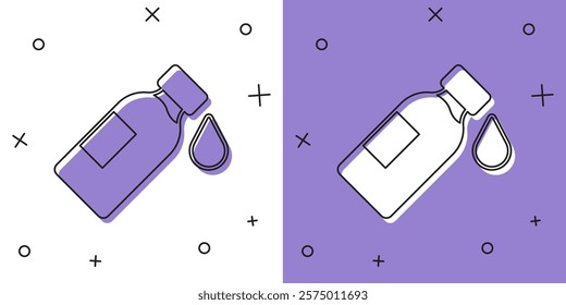 Set Bottle of water icon isolated on white and purple background. Soda aqua drink sign.  Vector