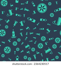 Poner Botella de agua, naturaleza de planta de hojas, vela quemadora y bañera en un patrón ininterrumpido. Vector