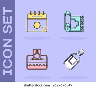 Set Bottle of water, Ramadan calendar, Donate or pay your zakat and Traditional carpet icon. Vector