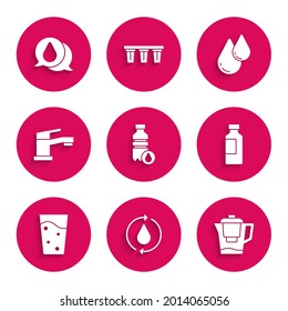 Set Bottle of water, Recycle clean aqua, Water jug with filter, Glass, tap, drop and  icon. Vector