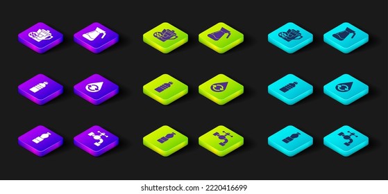 Juego Botella de agua, Grifo de agua, Reciclar agua limpia, Vidrio Jug con y el icono del filtro de jarra. Vector
