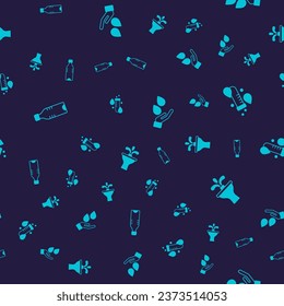 Set Bottle of water, Test tube with drop, Washing hands soap and Fountain on seamless pattern. Vector