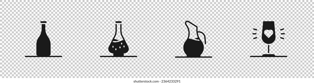 Set Bottle of wine, Decanter for,  and Wine glass icon. Vector