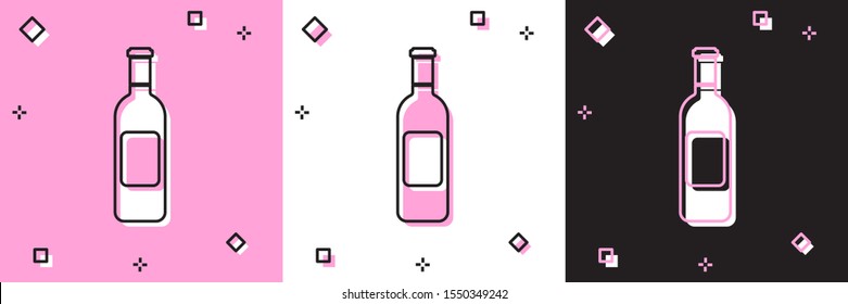 Set Bottle of wine icon isolated on pink and white, black background.  Vector Illustration