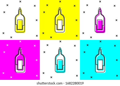 Ajuste Botella de icono de vino aislada en fondo de color. Ilustración vectorial