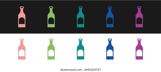 Set Bottle of wine icon isolated on black and white background.  Vector