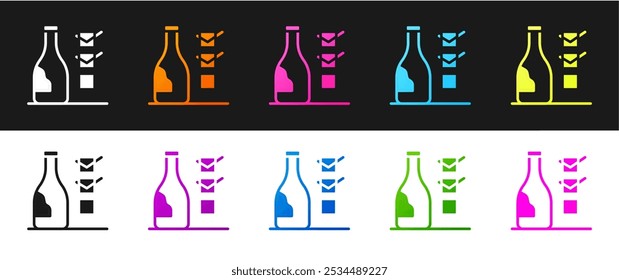 Conjunto Botella de icono de vino aislado sobre fondo blanco y negro.  Vector
