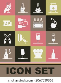 Set Bottle of wine, Wine tasting, degustation, Decanter for, Bottles, Cheese,  and box icon. Vector