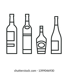 Set of bottles for alcohol. Isolated vector icons