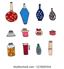 Set of bottles and banks