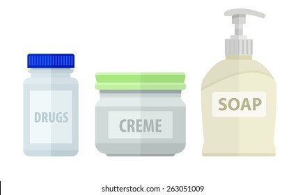 Set of bottles for bath soap and cream. Eps10 vector illustration. Isolated on white background