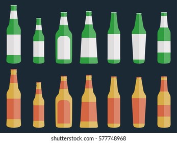 Set of bottles of beer in a flat style. Vector illustration