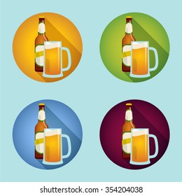 set of a bottles of beer and glasses of beer