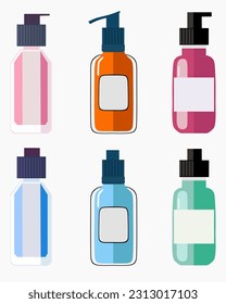 Set of bottles for body care isolated on white esthetic medicine vector illustration