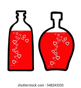 Set of bottles with bubbles in shape of heart