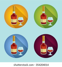 set of bottles of cognac and glasses of cognac
