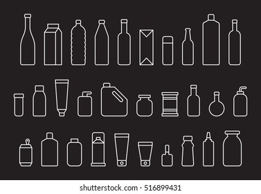 set of BOTTLES & CONTAINERS white outline icons