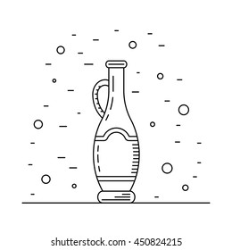 A set of bottles decanters made of glass, vector outline. Glass bottle for liquid, wine, vinegar. Decanter for wine.