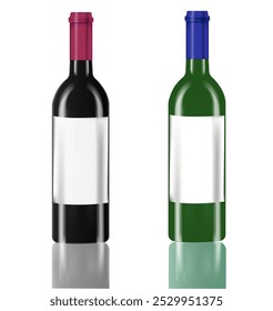 A set of bottles of different colors. Realistic wine bottles. A template for the design. Vector
