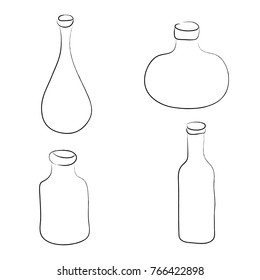 Set of bottles of different shapes hand drawn style sketch on white background vector illustration